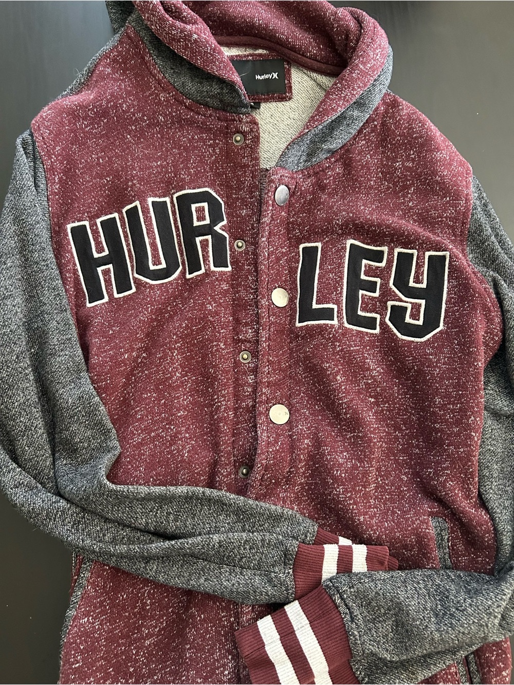 Hurley Maroon Knit Letterman Jacket